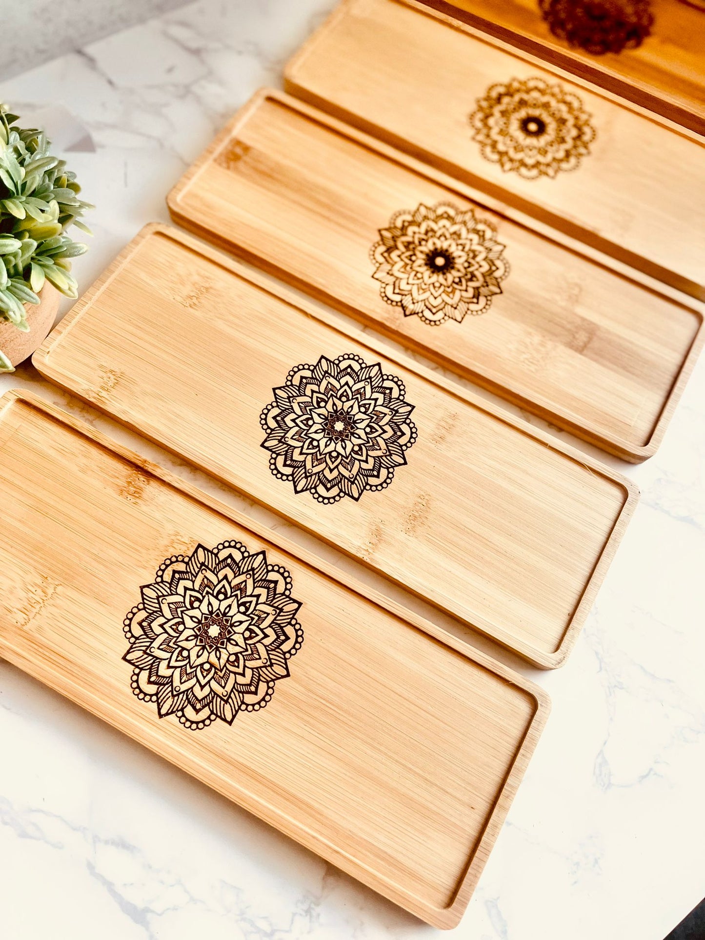 Rustic Bamboo Mandala Trays – set of Versatile, Natural Serving Platters