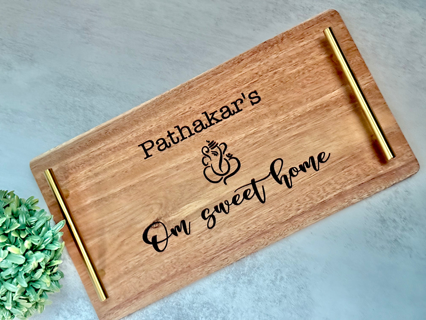 Om Ganesha Sweet Home - Custom Laser Engraved Acacia Board with Gold Handles