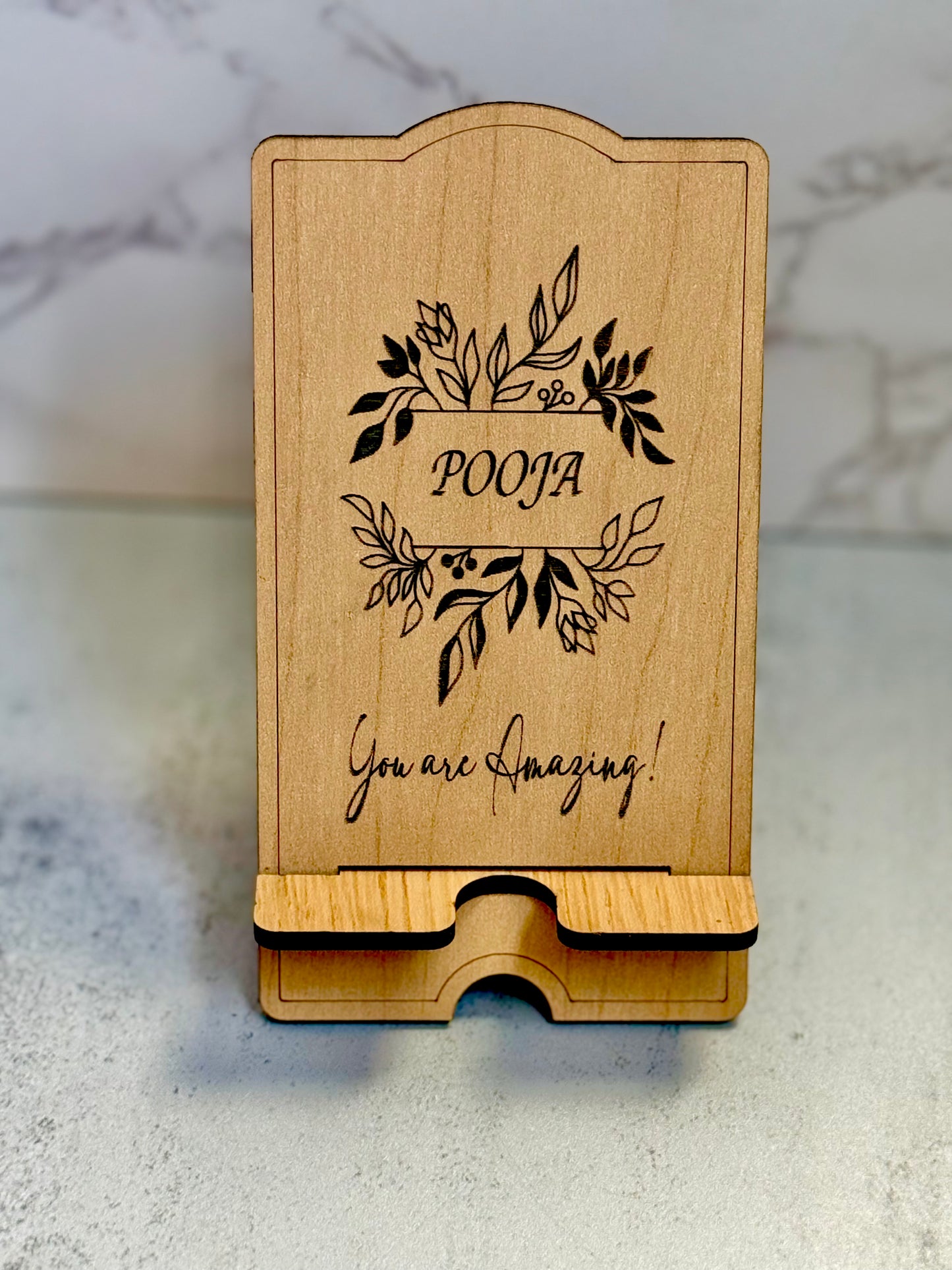 Personalized Wooden Phone Stand – Custom Name or Inspirational Quote