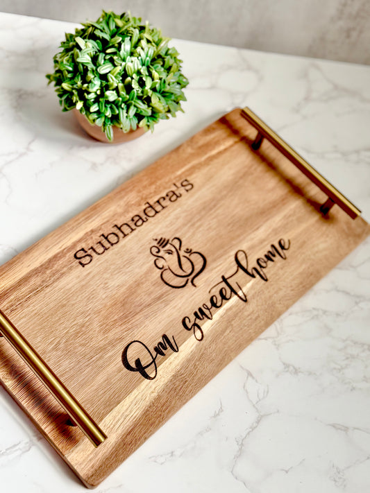 Om Ganesha Sweet Home - Custom Laser Engraved Acacia Board with Gold Handles