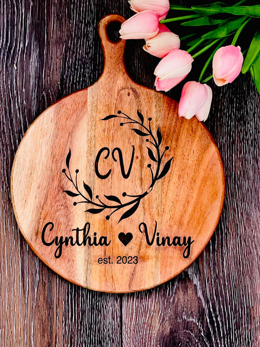 Acacia Wood Round laser engraved Cutting boards