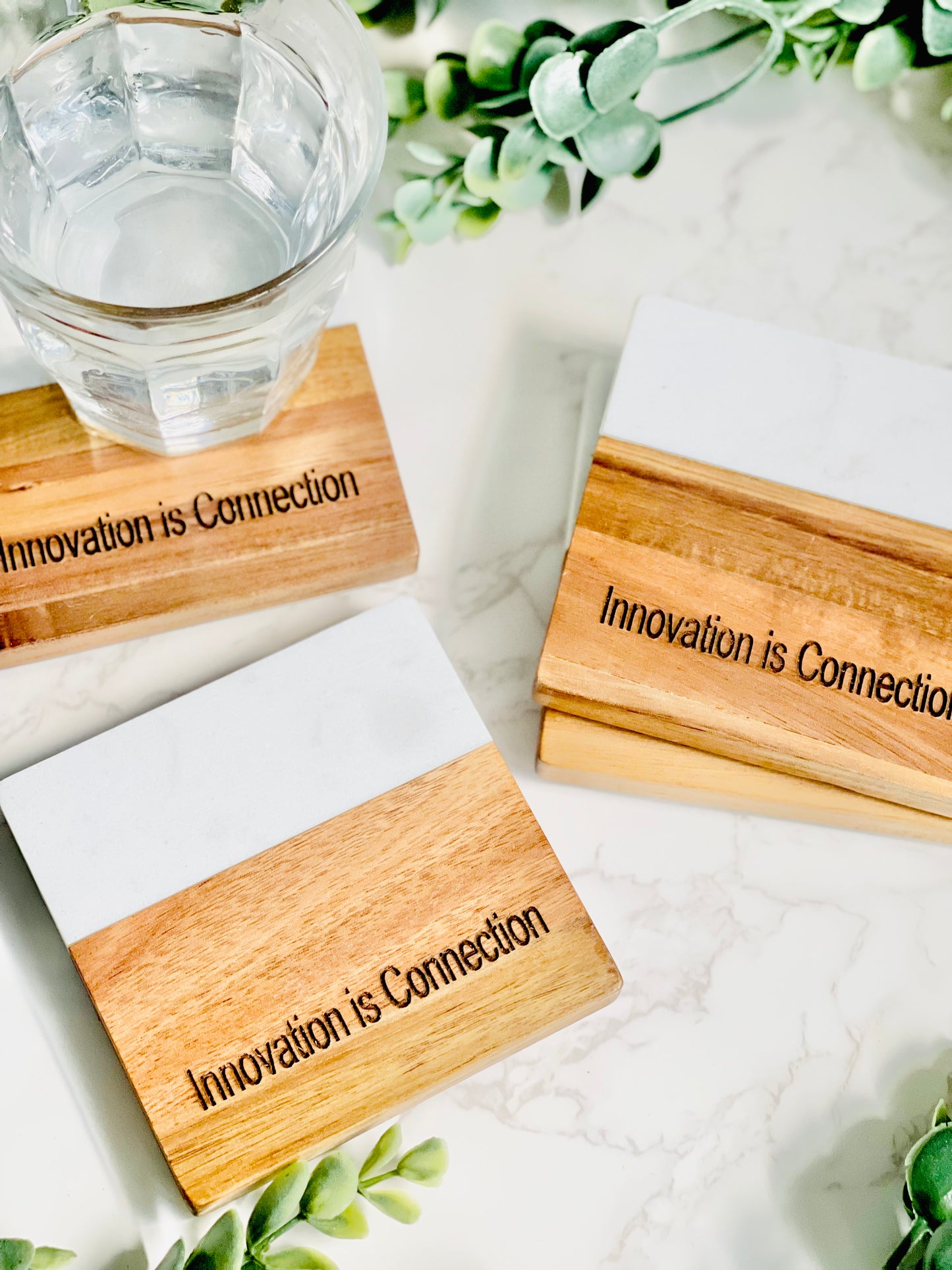 Personalized Acacia Wood and Marble Coasters corporate gift