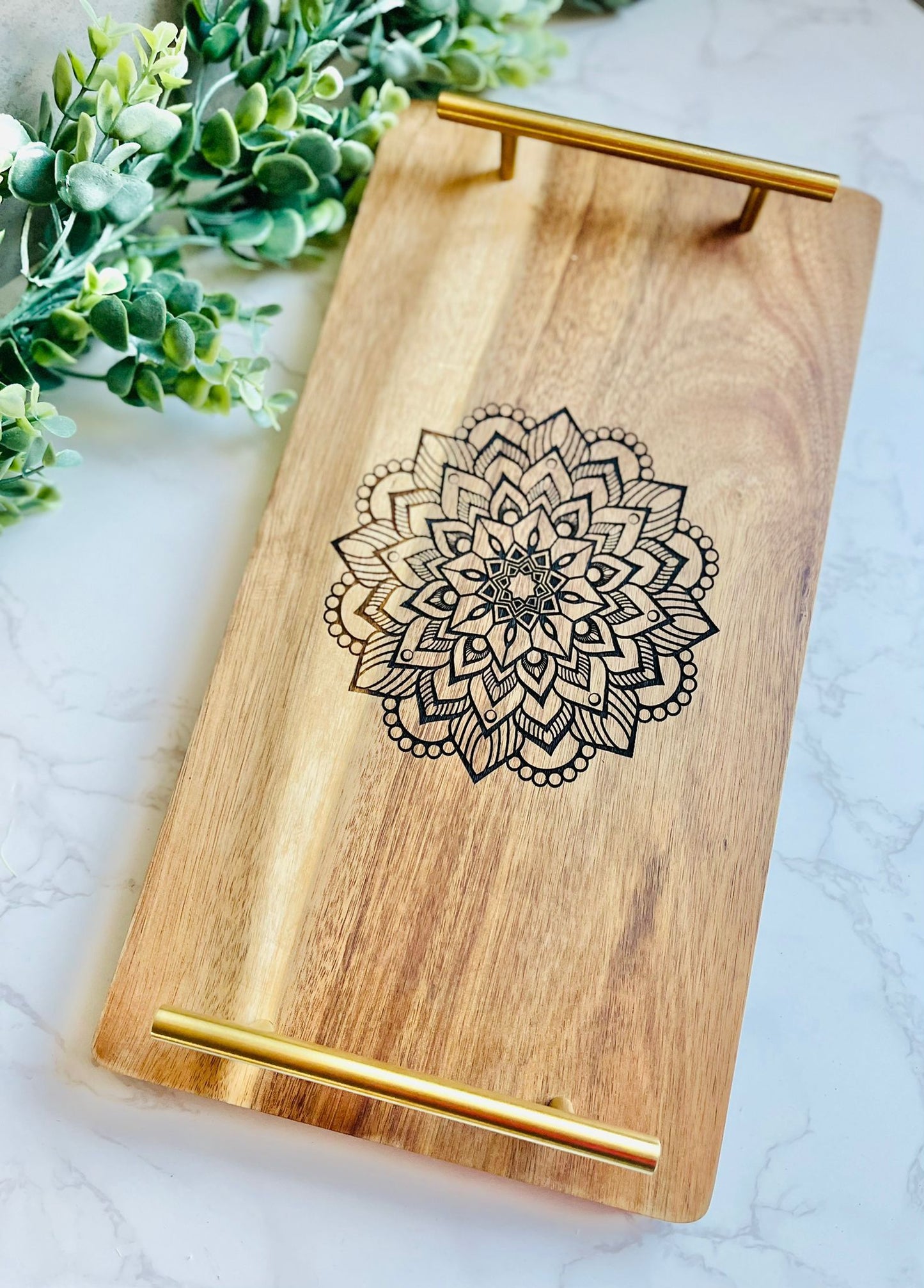Engraved Acacia Serving Board with Gold Handles – Perfect Gift for Diwali & More