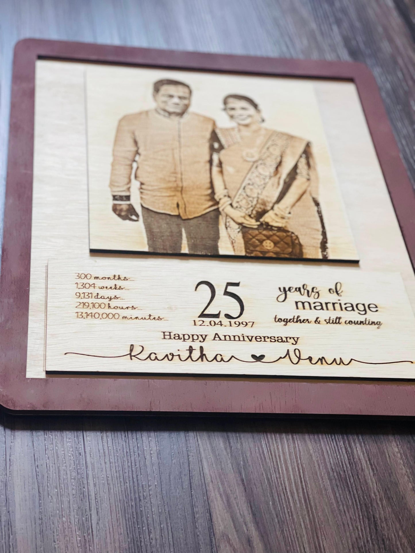 25th Anniversary Custom Frame with laser engraved Picture