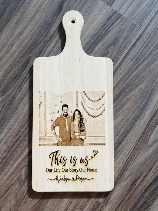 This Is Us - Photo Engraved Board/Charcuterie Board/Family Name Board/Photo on Wood/Personalized Photo Gift/Wood Cutting Board