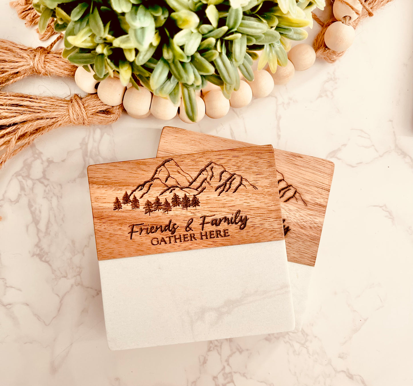 Custom Marble & Acacia Wood Coasters