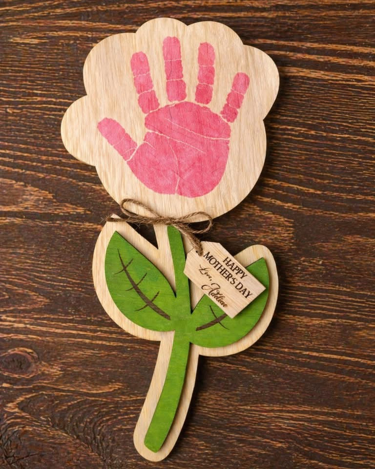 Handprint Flower- Cutest Mothers Day Gift Ever! Custom wood Keepsake