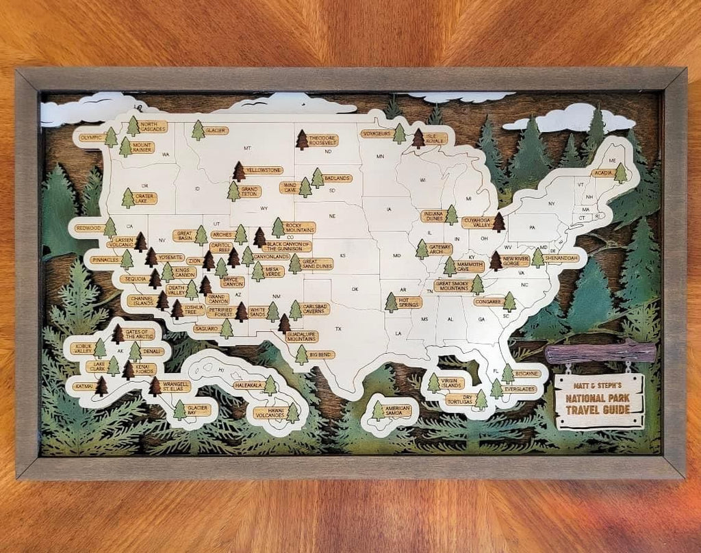 Custom Engraved National Park Adventure Map: Personalized Travel Tracker for Nature Lovers