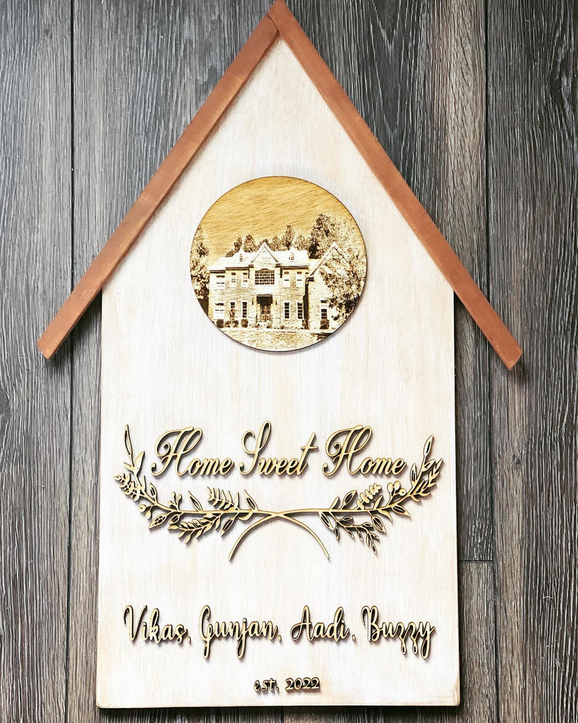 Custom Engraved Picture Wood House Frame